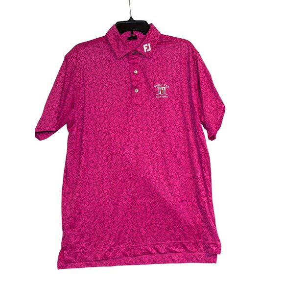 FootJoy FJ Pink Floral Polo Shirt M World Tour Golf Links Embroidered Logo Short - Picture 1 of 5